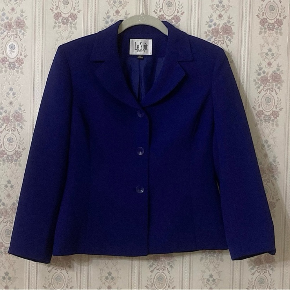 ⭐️ Vintage Le Suit Dark Royal Blue Button Up Blazer Size 6P